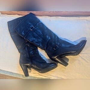 Arturo Chiang Black Leather Knee-high Boots size 9